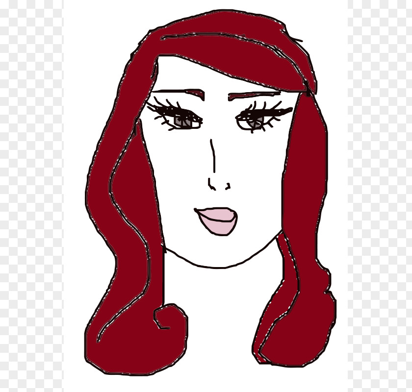 Red Hair, Long Eyelashes Cartoon Woman Illustration PNG