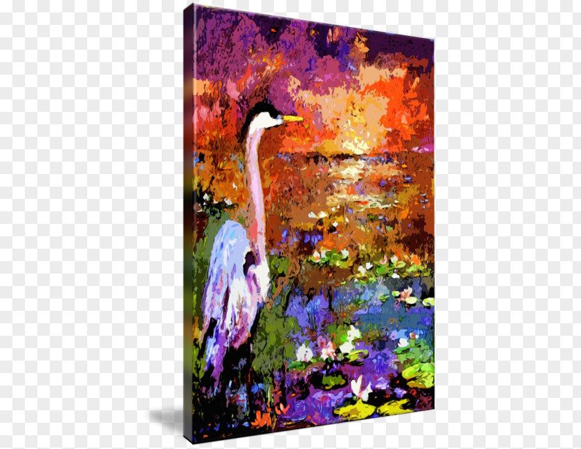 Blue Heron Painting Acrylic Paint Canvas Print PNG