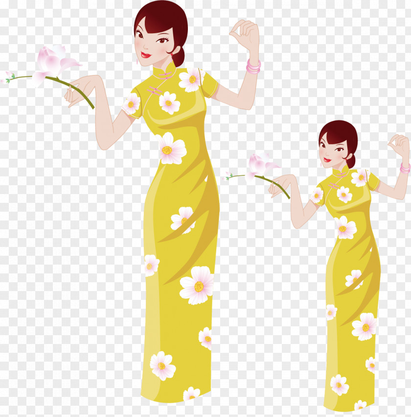 New Year Women Cartoon Cheongsam Woman Download PNG