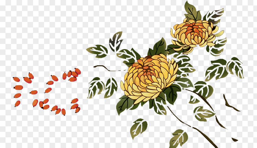 Chrysanthemum Floral Design Yellow Pattern PNG