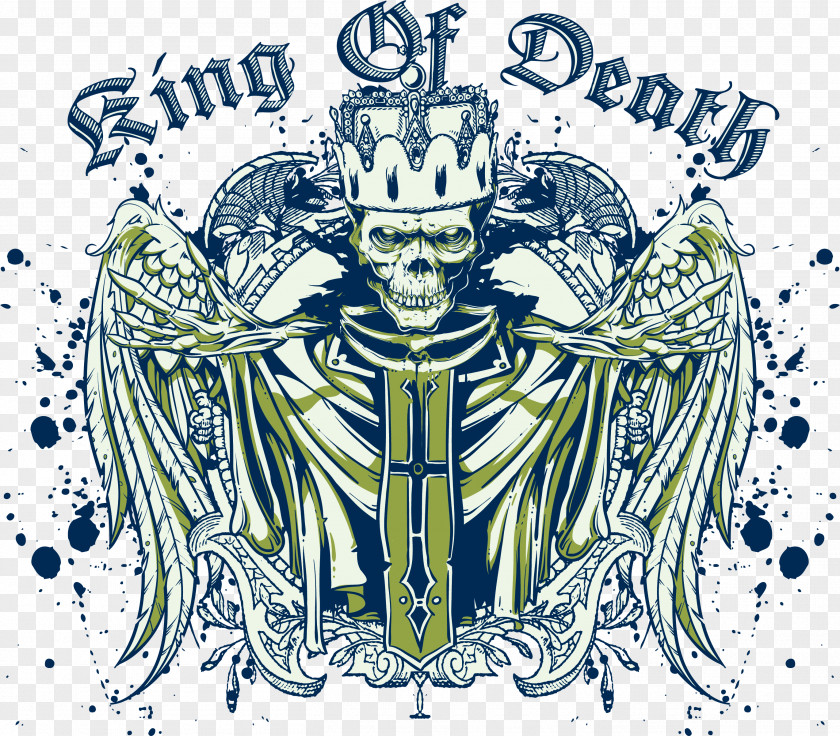 Wings Skull Printing Ink T-shirt Adobe Illustrator Royalty-free Death PNG