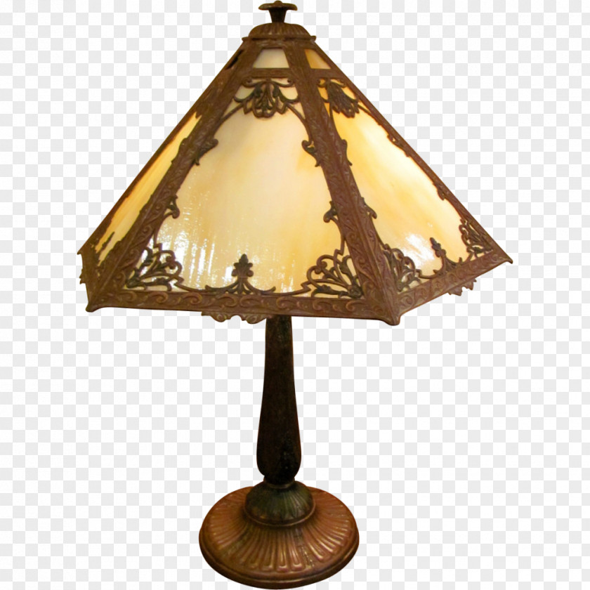 Brass Table Lamp Glass Antique Electric Light PNG