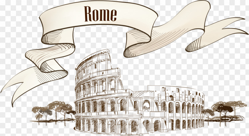 Italy Leisure Travel Vector Colosseum Ancient Rome Roman Amphitheatre Illustration PNG