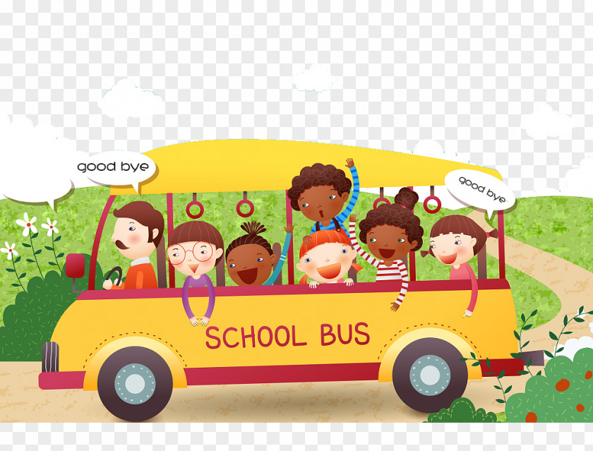 School Bus Cartoon Illustration Goodbye Stock Photography PNG