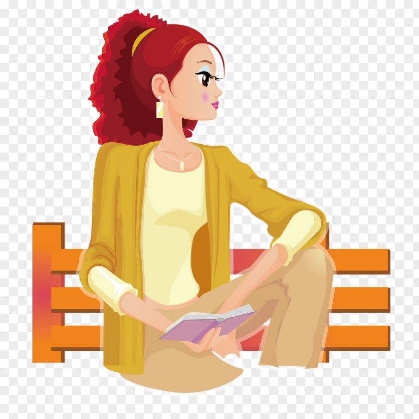 Woman On A Bench Reading Book Adobe Illustrator Illustration PNG