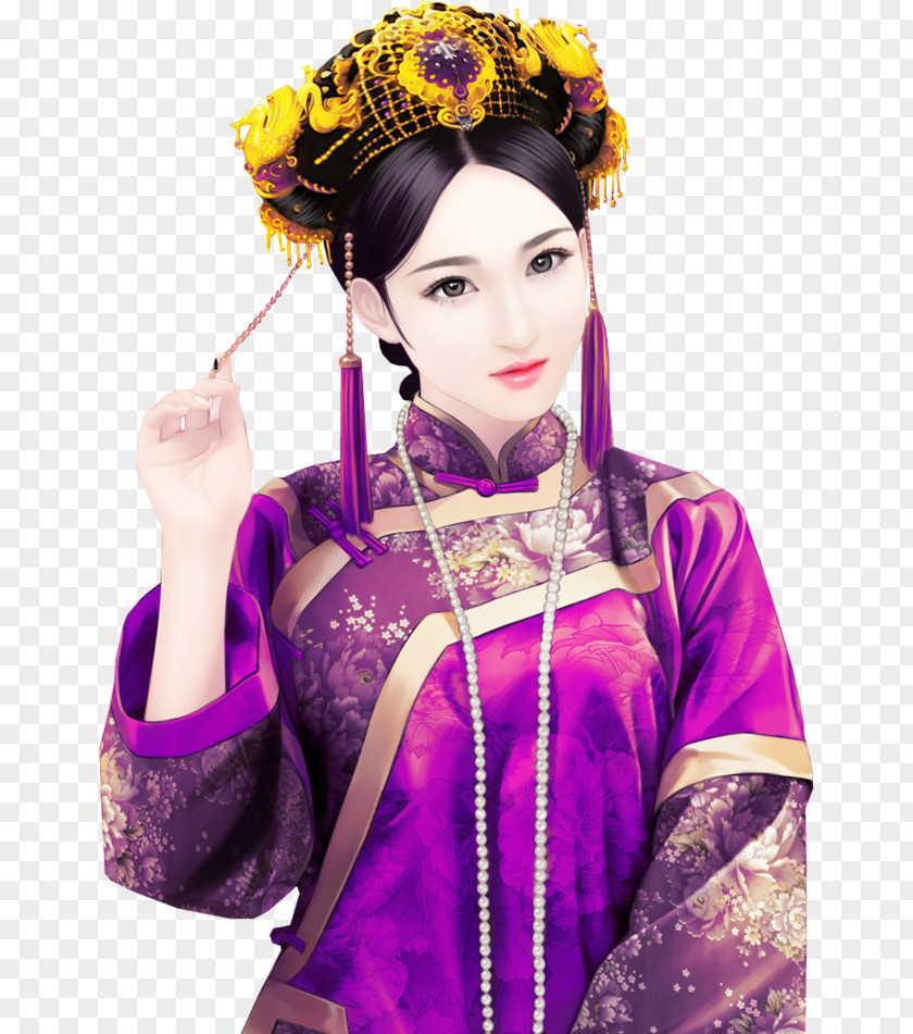 固伦端敏公主 Qing Dynasty Thick Black Theory Cheongsam Costume PNG