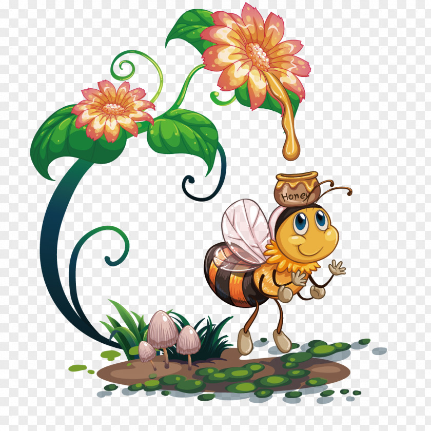Cute Bee Honey Flower Royalty-free PNG