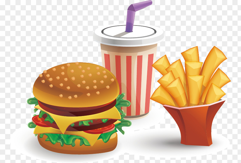 Vector Burger Fries Drinks Hamburger Cheeseburger Fast Food French Coca-Cola PNG