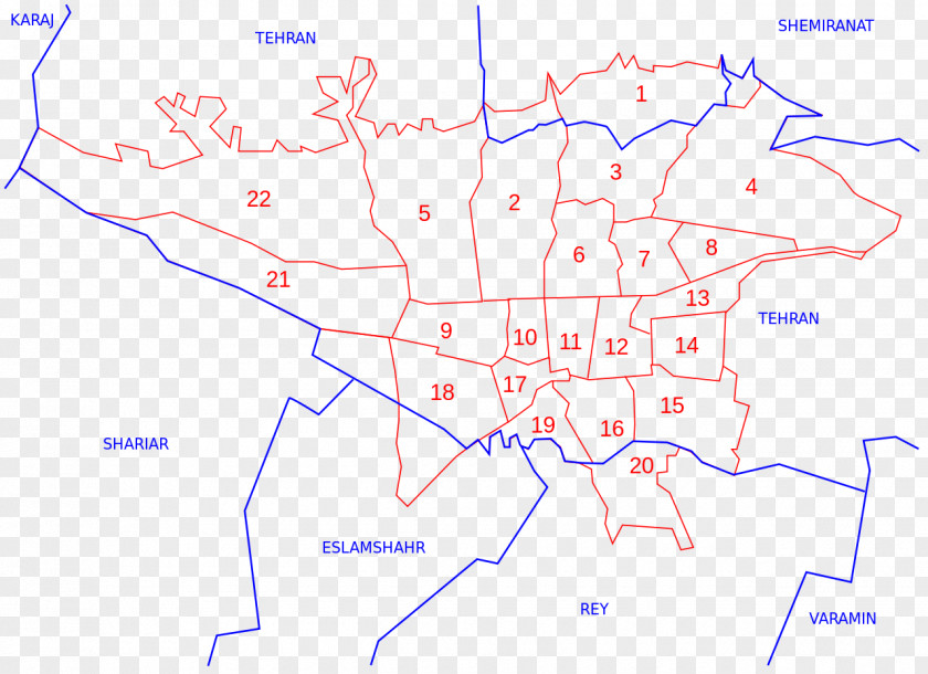 Map Tehran مناطق شهری تهران City Neighbourhood PNG
