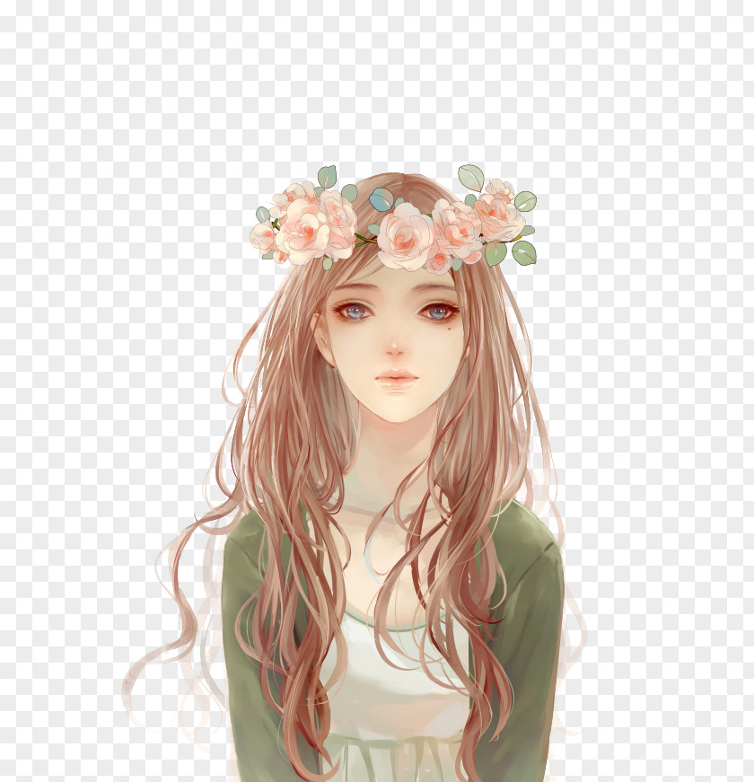 Painted Wearing A Garland Of Small Fresh Beauty Drawing Avatar Pixiv Illustration PNG