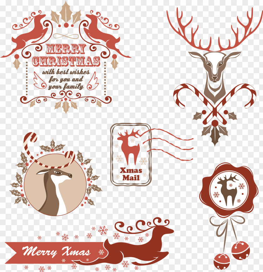 A Variety Of Decorative Material Vector Christmas Deer Reindeer Santa Claus Clip Art PNG