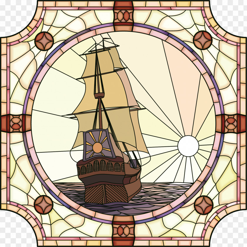 Turn Windows Elements Sailing Ship Stained Glass Clip Art PNG