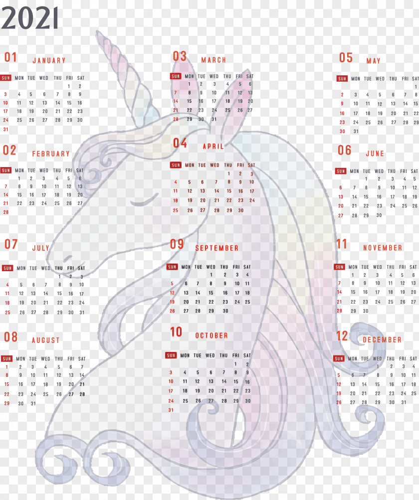 Year 2021 Calendar Printable Yearly Full PNG