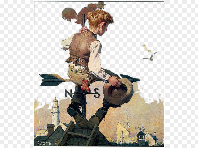 Roof Child Looks Into The Distance Norman Rockwell Museum Paintings Boy With Baby Carriage Work Of Art PNG
