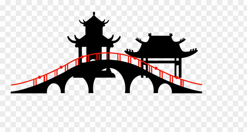 Vector Black Bridge Gazebo Japanese Cuisine Sushi Chinoiserie PNG