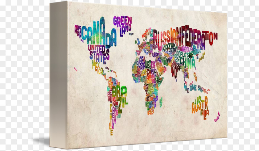 Watercolor World Map Canvas Print Art PNG