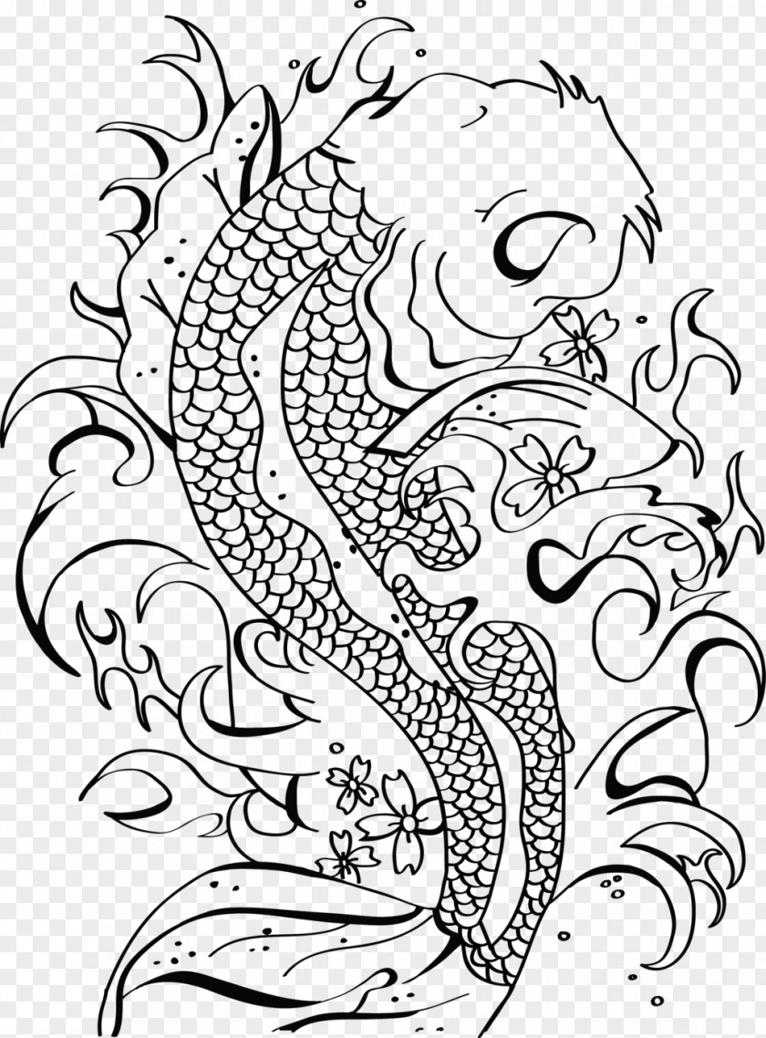 Koi Fish Yin And Yang Butterfly Black White Art Pond PNG