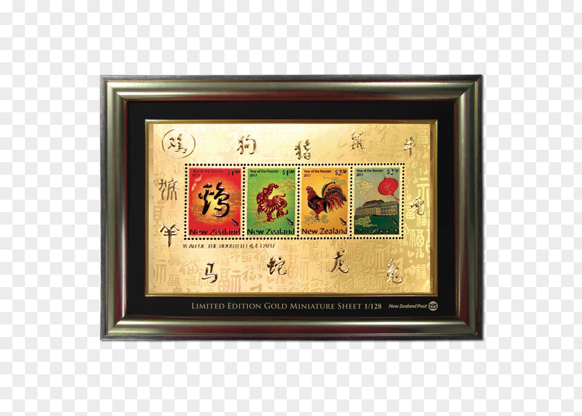 GOLD SHEET Postage Stamps And Postal History Of New Zealand Miniature Sheet Picture Frames Rooster PNG