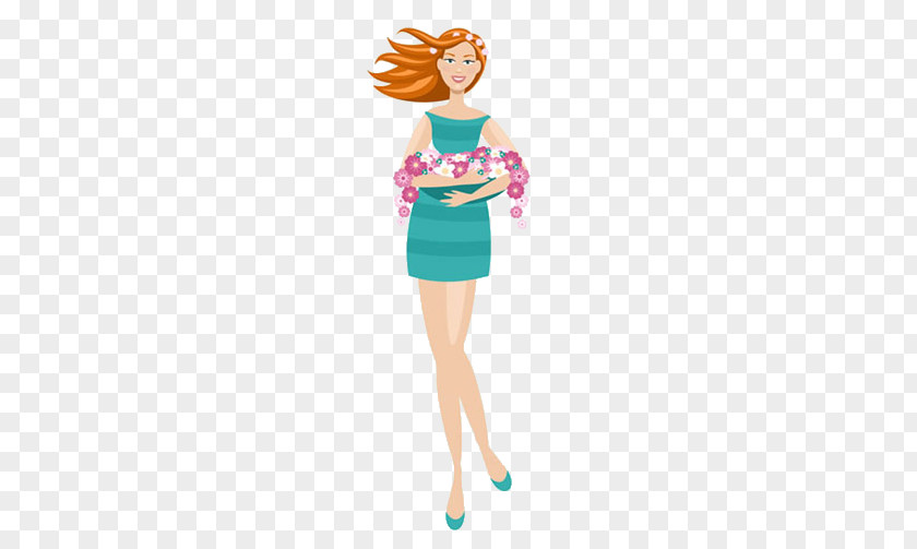 Beautiful Women Holding Flowers Woman Illustration PNG