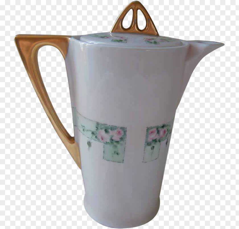 Hand Painted Coffee Jug Pottery Ceramic Lid Pitcher PNG