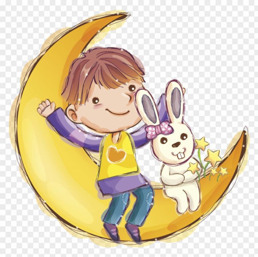 Crescent Child Animation Cartoon Wallpaper PNG