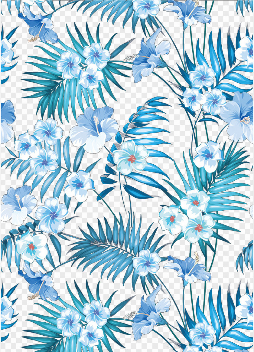 Summer Blue Floral Plant Printing Clothing PNG
