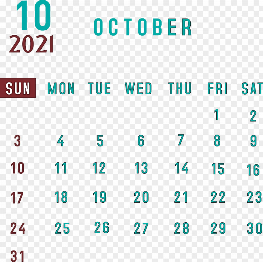 October 2021 Printable Calendar Monthly Template PNG
