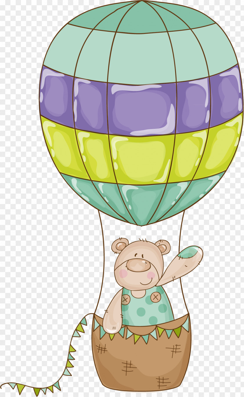 Creative Cartoon Bear Flight Hot Air Balloon Illustration PNG