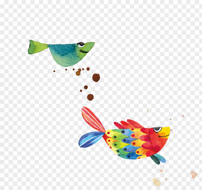Creative Color Cartoon Fish Watercolor Painting PNG