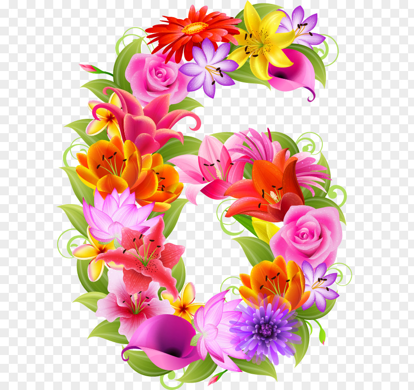 Six Number Flower Numerical Digit Clip Art PNG