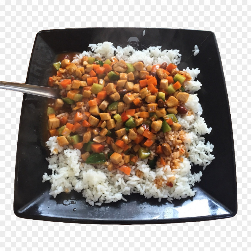 Steaming Rice Bowl Kung Pao Chicken Vegetarian Cuisine Cooked PNG