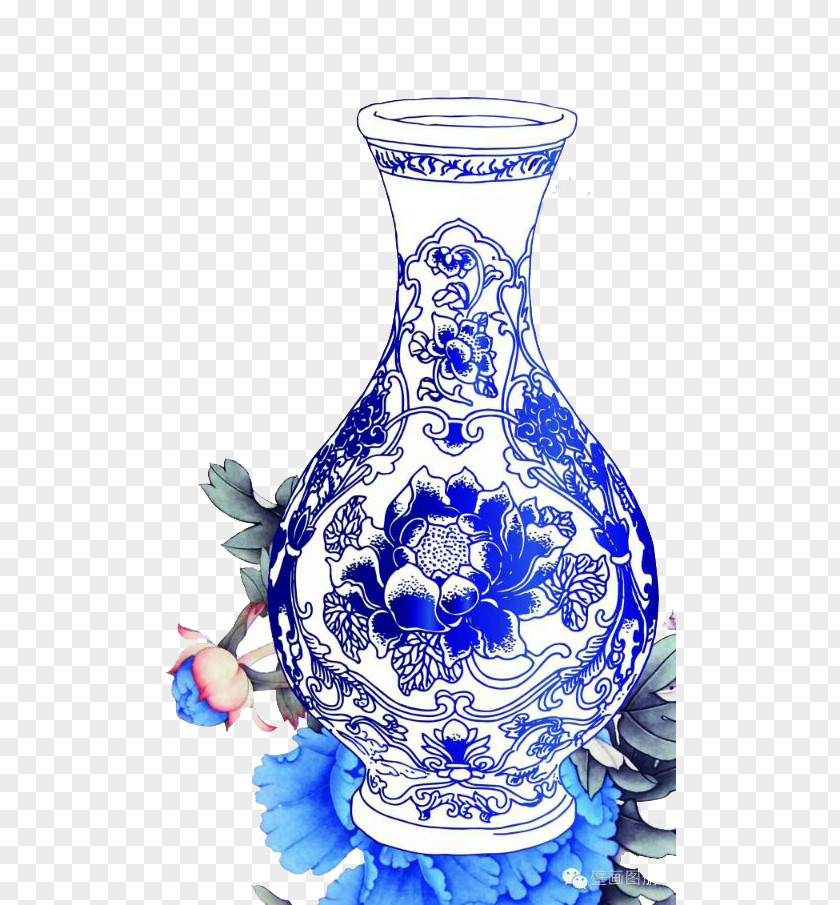 Blue Pattern Chinese Style Vase And White Pottery Porcelain Ornament Clip Art PNG
