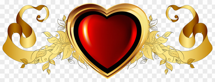 Large Red Heart With Gold Banner Element Clipart Clip Art PNG