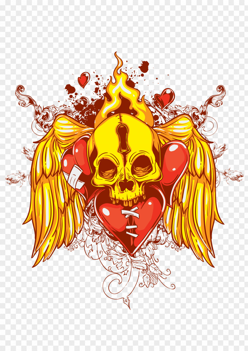 Golden Skeleton Skull Illustration PNG