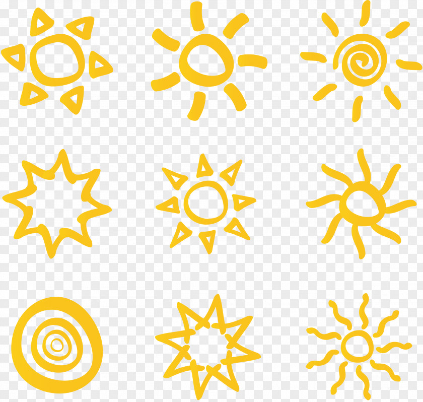 9 Hand Painted Yellow Sun Icon Vector Material Euclidean Download PNG