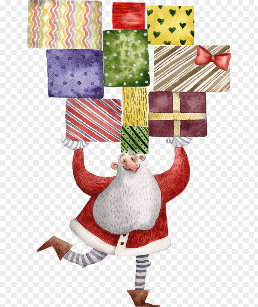 Santa Claus Carries A Gift Christmas Eve Ornament PNG
