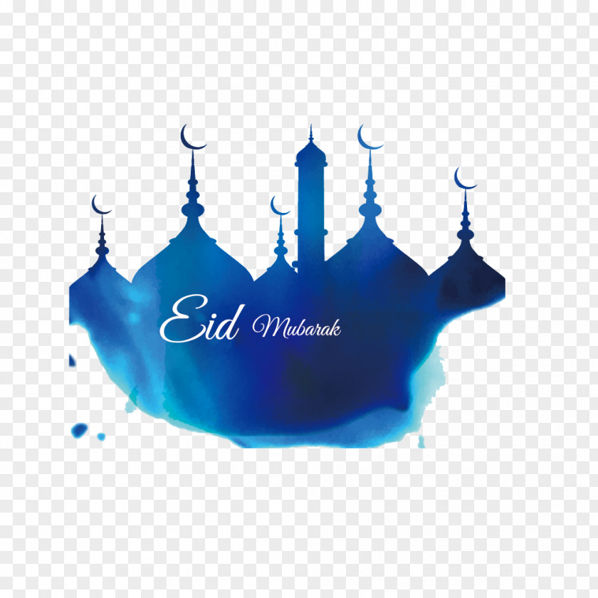 Blue Building Corban Watercolor Ramadan Eid Mubarak Mosque Illustration PNG