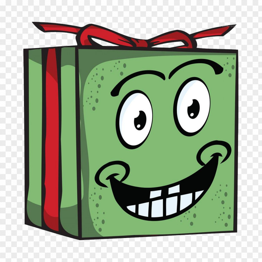 Cartoon Green Smiley Gift Box Emoticon Clip Art PNG