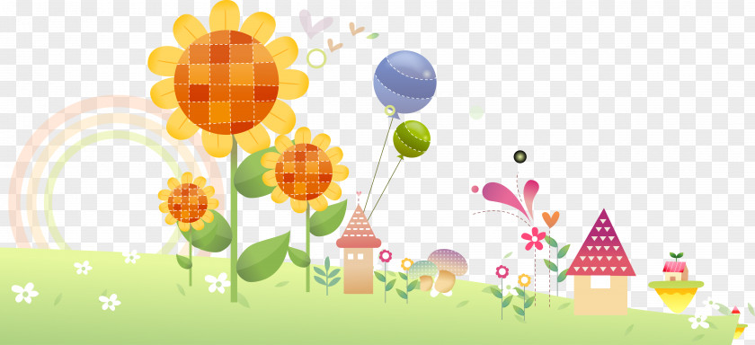 Cartoon Sunflower Park Suburb Landscape Vector Adobe Illustrator Download PNG