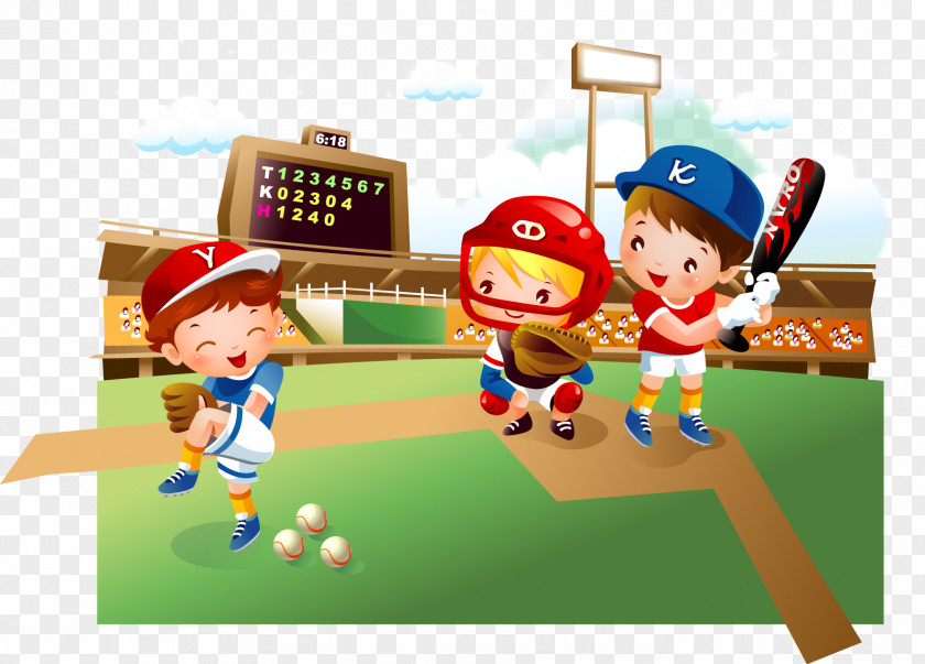 Vector Baseball Kids Field Cartoon Child PNG