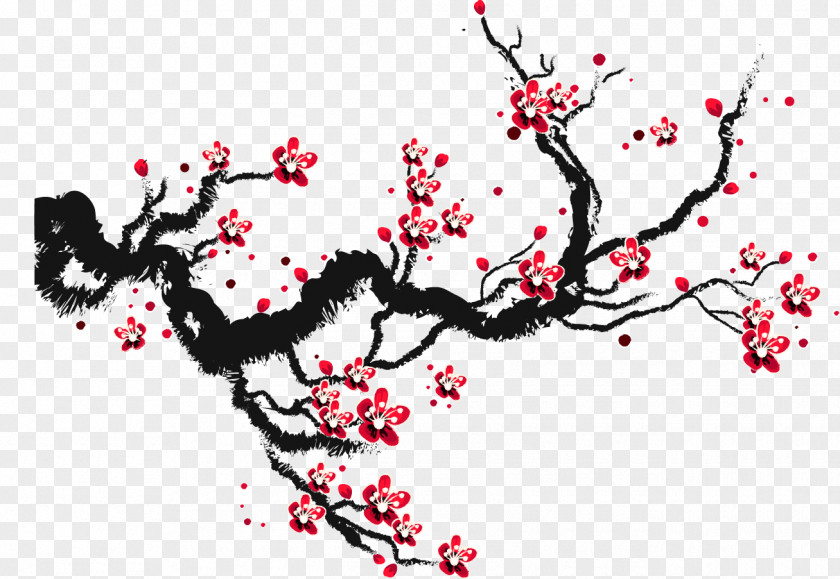 Plum Flower Paper Cherry Blossom Ink PNG