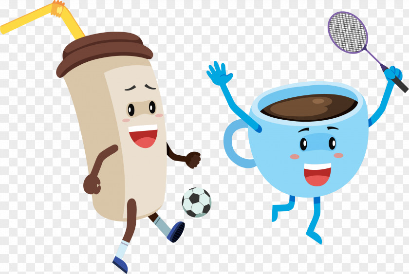 Playing Soccer Coffee Cups Breakfast Cartoon Drink Clip Art PNG