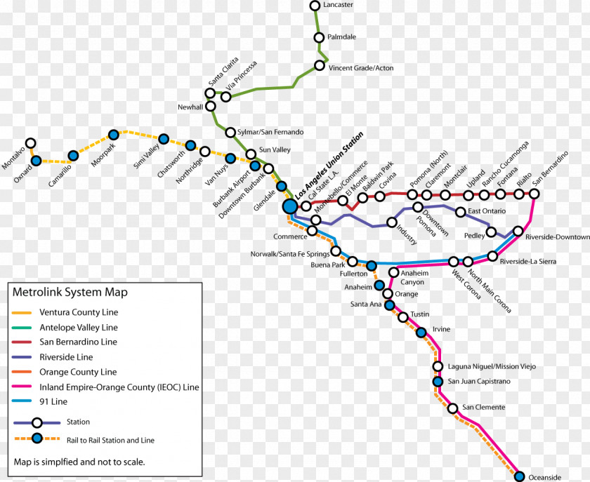 Map Commuter Rail Los Angeles Union Station Metrolink Riverside Line Antelope Valley PNG