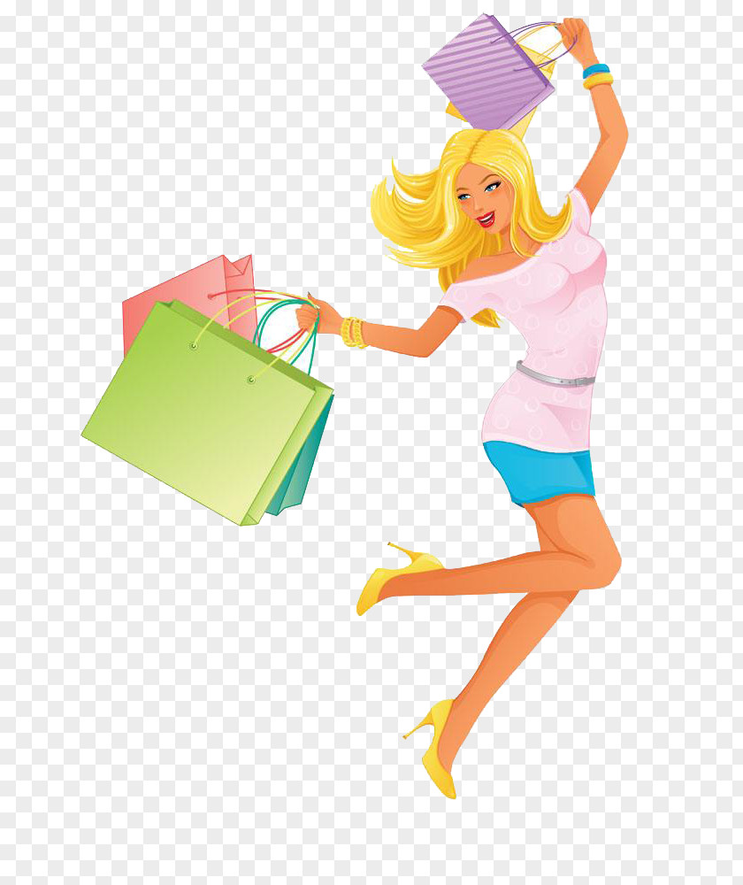 A Beautiful Woman Jumping With Shopping Bag Stock Photography Model Illustration PNG