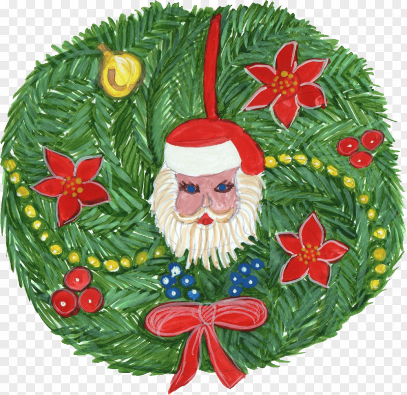 Watercolor Wreath Christmas Ornament Santa Claus Decoration PNG