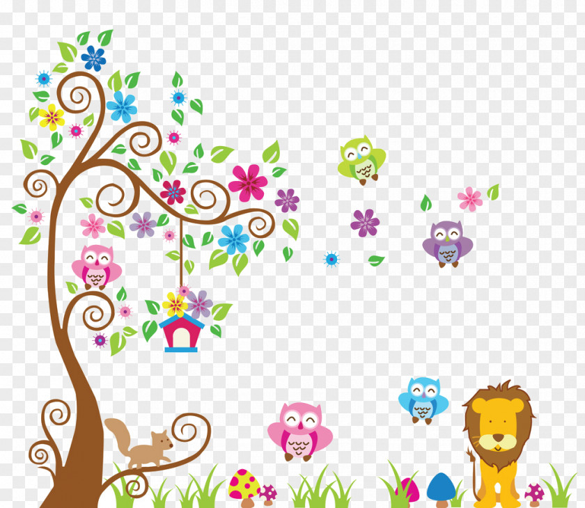 Cartoon Lion Lawn Tree Diagram Paper Adhesive Sticker Wall Decal PNG