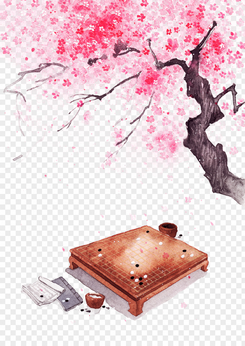 Pink Peach Tree China Chinese Art Watercolor Painting Drawing PNG