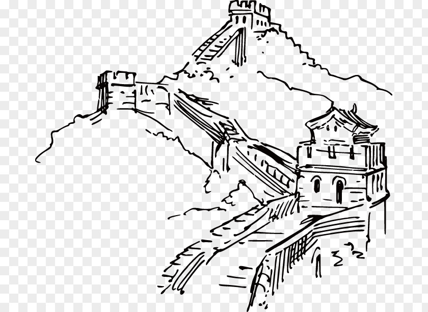 China Great Wall Painted Artwork Of Ink Wash Painting Illustration PNG