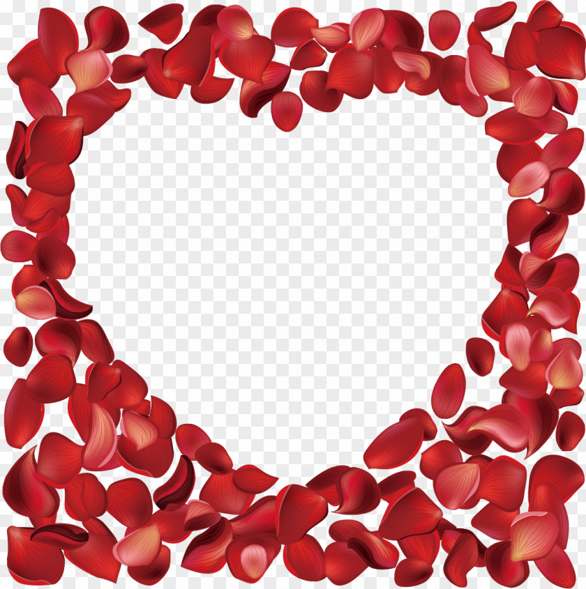 Heart-shaped Rose Petals Vector Sea PNG