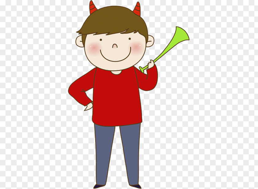 The Little Boy With Trumpet Cartoon Illustration PNG